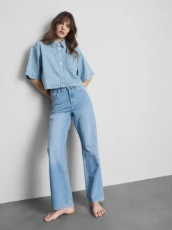 Jeanshemd aus Denim mit geradem Crop-Schnitt