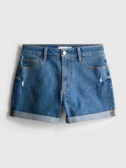Jeansshorts mit mittlerer Leibhöhe und umgeschlagenem Saum