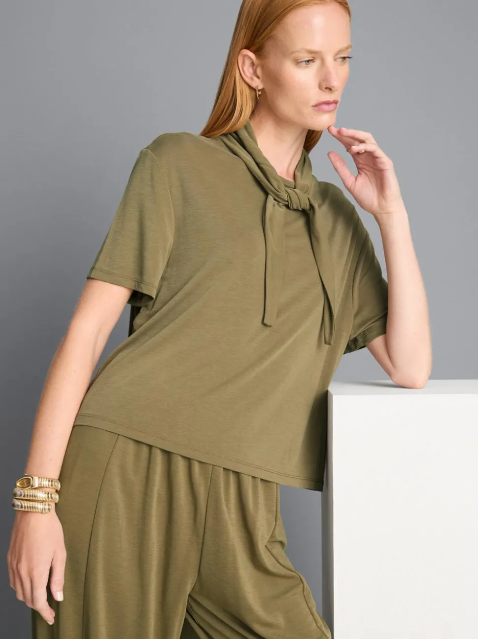 Jersey-T-Shirt mit Schluppe