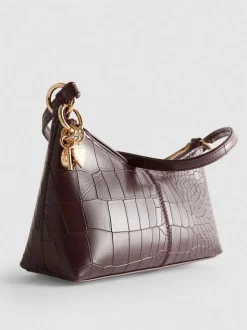 Kunstleder-Schultertasche in Krokodilleder-Optik