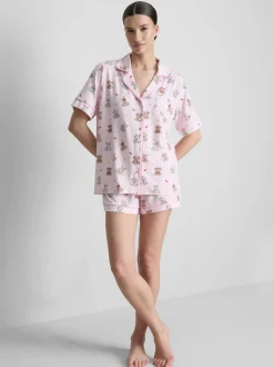 Kurzer Boyfriend-Schlafanzug mit Teddybär-Print