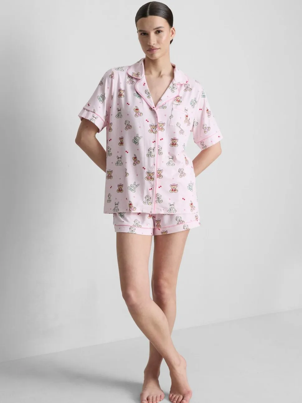 Kurzer Boyfriend-Schlafanzug mit Teddybär-Print