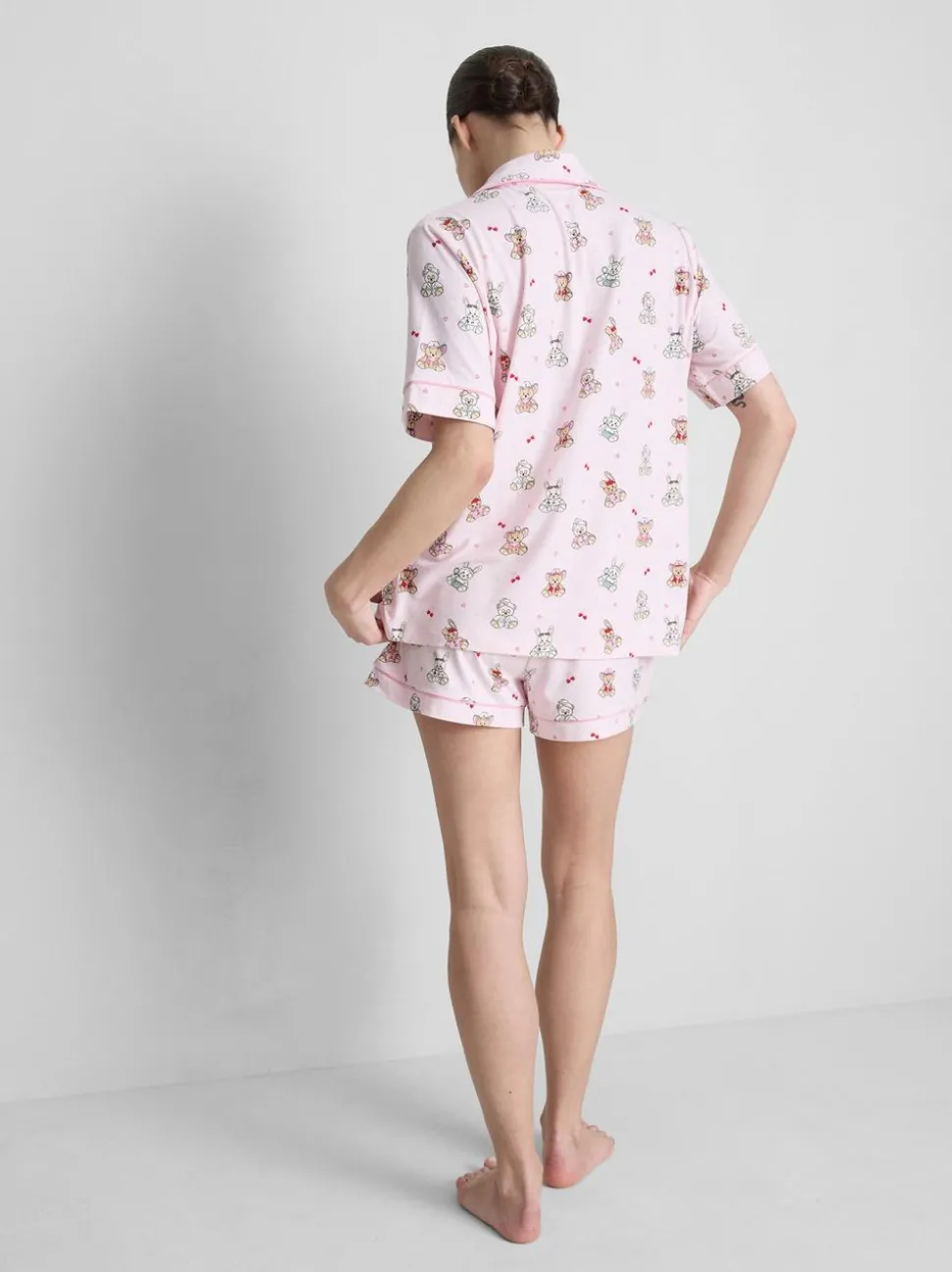 Kurzer Boyfriend-Schlafanzug mit Teddybär-Print