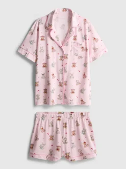 Kurzer Boyfriend-Schlafanzug mit Teddybär-Print
