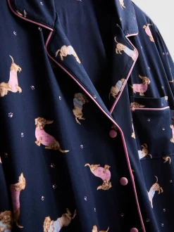 Kurzer „Love To Lounge“ Boyfriend-Schlafanzug mit Hunde-Print