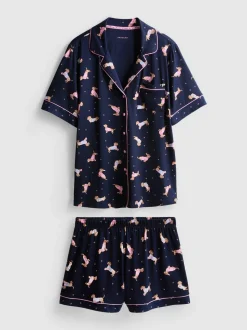 Kurzer „Love To Lounge“ Boyfriend-Schlafanzug mit Hunde-Print