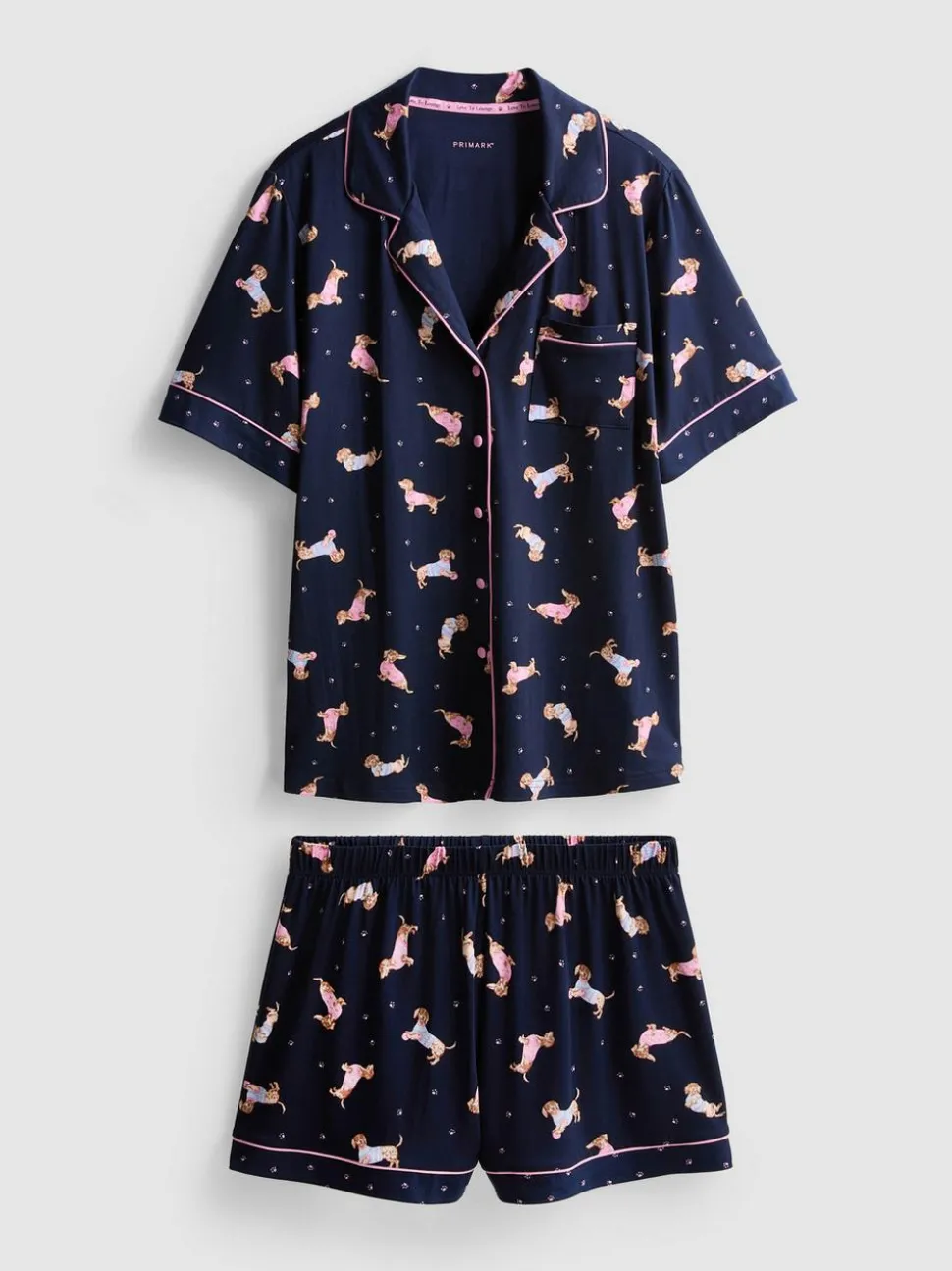 Kurzer „Love To Lounge“ Boyfriend-Schlafanzug mit Hunde-Print