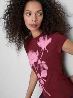 Kurzes Baumwoll-T-Shirt mit Blumen-Print
