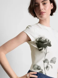 Kurzes Baumwoll-T-Shirt mit Blumen-Print