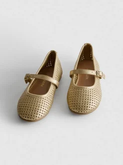 Mary Jane-Ballerinas in Metallic-Optik