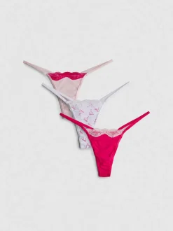 Mikrofaser-Tangas mit Spitzenbesatz, 3er-Pack