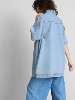 Mini-Etuikleid aus Baumwoll-Denim mit Kragen