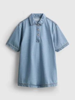Mini-Etuikleid aus Baumwoll-Denim mit Kragen