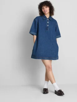 Mini-Etuikleid aus Baumwoll-Denim mit Kragen
