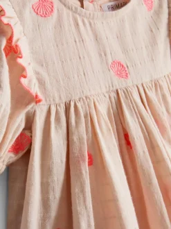 0–18 Monate | Gesmoktes Kleid mit Muschelstickerei für Neugeborene