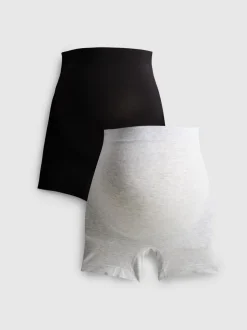 Nahtlose Umstandsshorts mit Überbauchbund, 2er-Pack