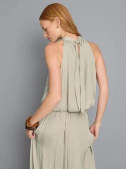 Neckholder-Bluse mit Ballonsaum