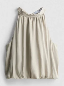 Neckholder-Bluse mit Ballonsaum