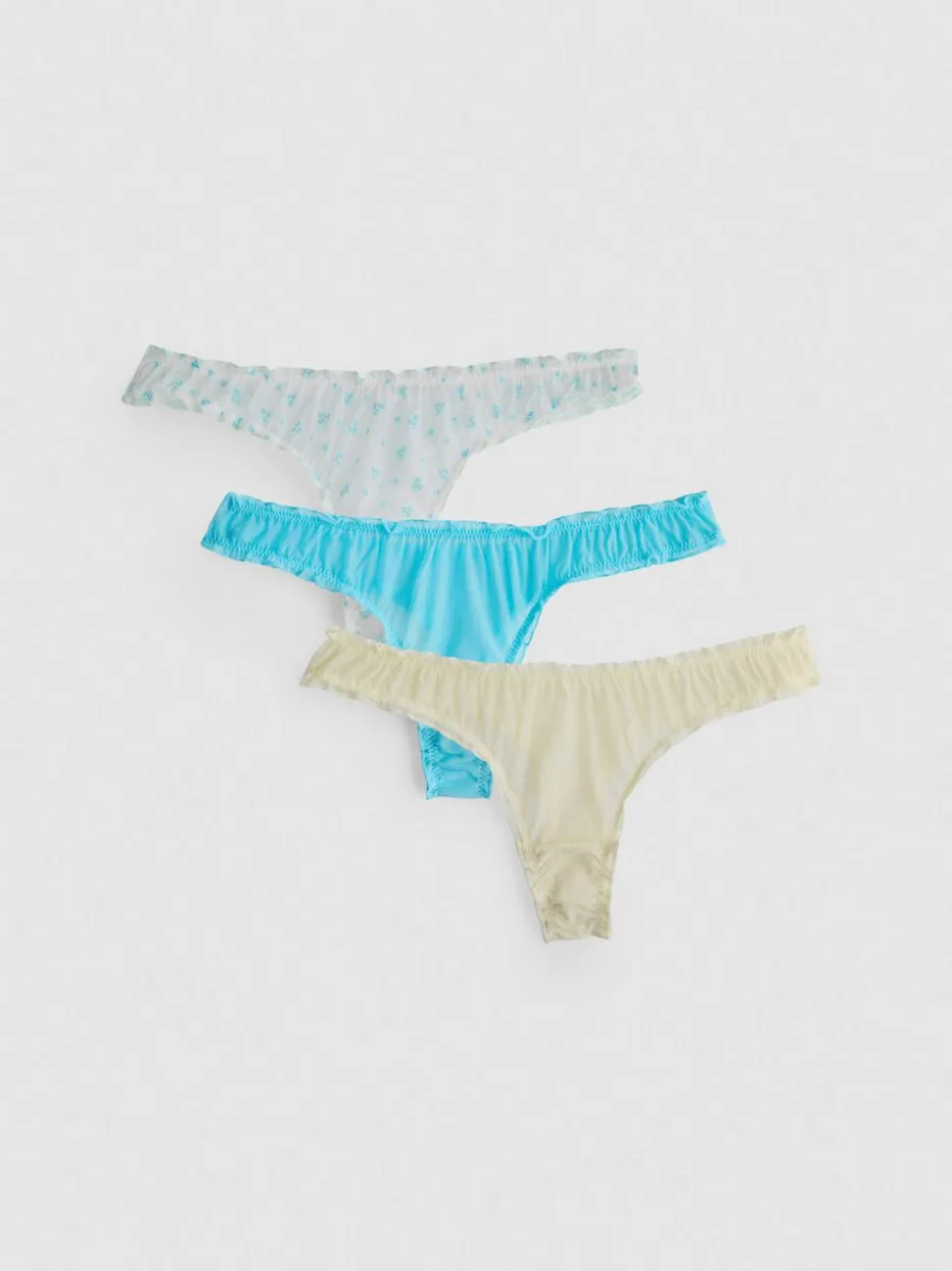 Netzstoff-Tangas mit Rüschen, 3er-Pack