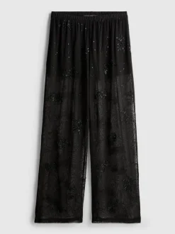 Perlenbesetzte „Paula Echevarría“ Netzstoffhose mit weitem Bein