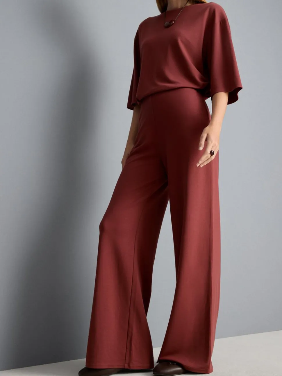 Plissierte Jerseyhose mit weitem Bein