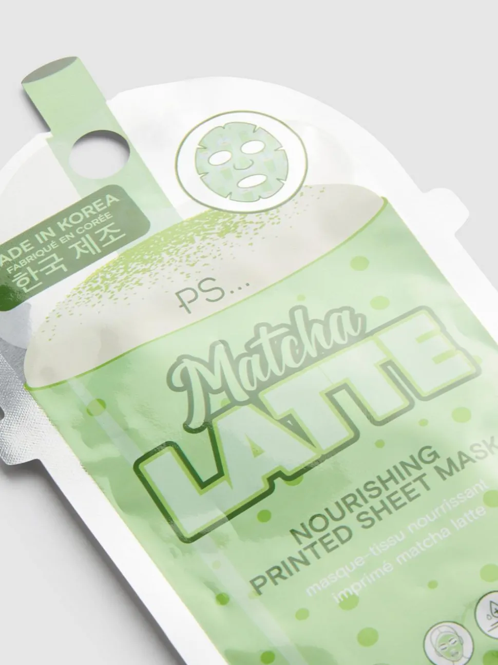 PS... Bedruckte Matcha Latte-Tuchmaske