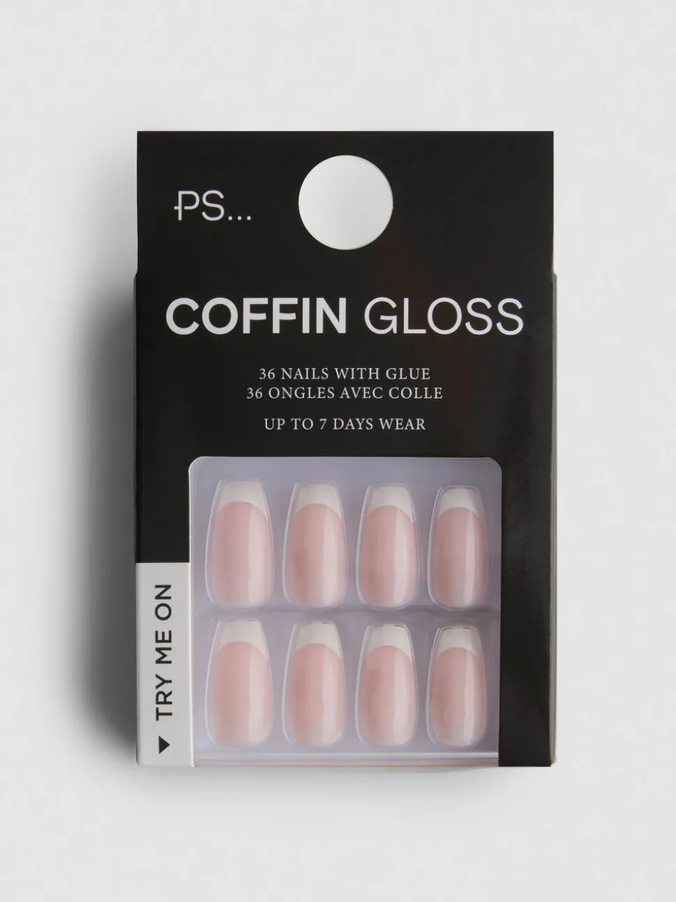 PS... Glänzende Coffin-Kunstnägel mit French Tips