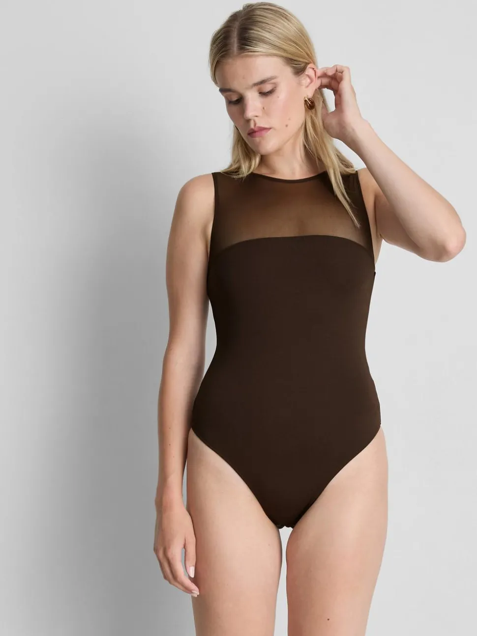 Ärmelloser Body mit Netzeinsatz