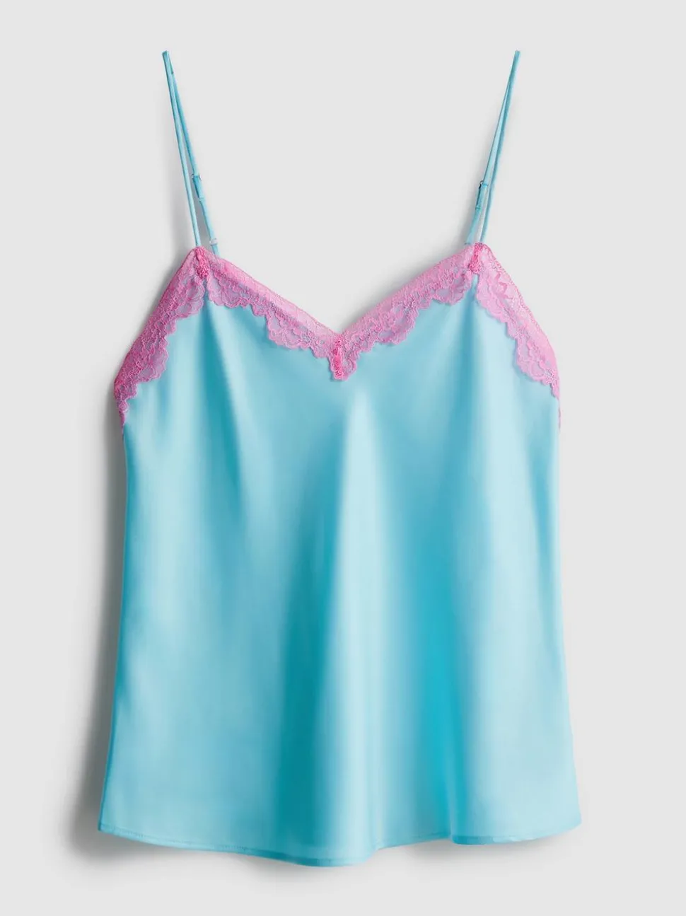 Satin-Schlafanzugträgertop mit Spitzenbesatz