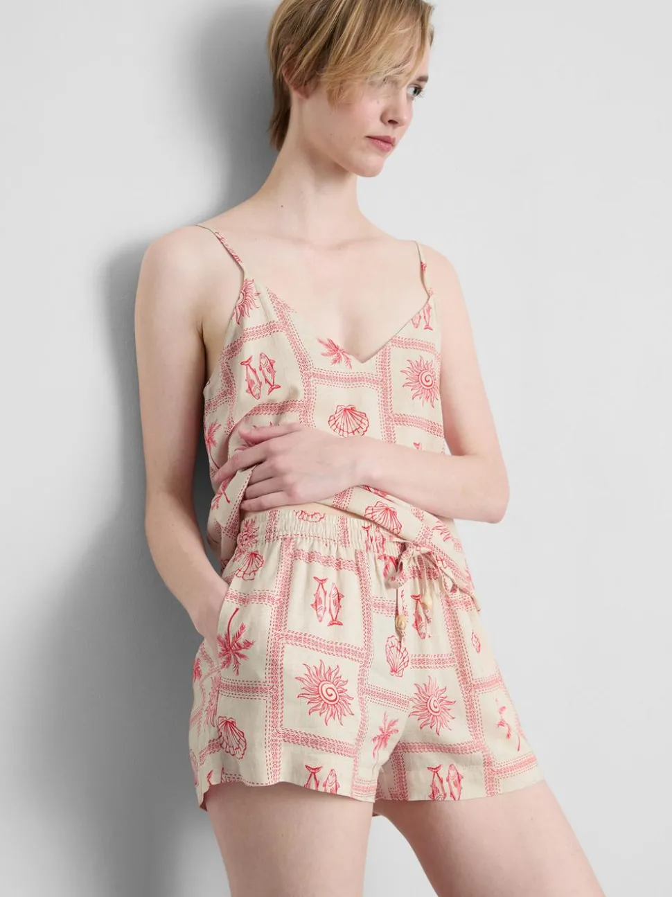 Schlafanzugshorts mit Kordelzug und Kachel-Print