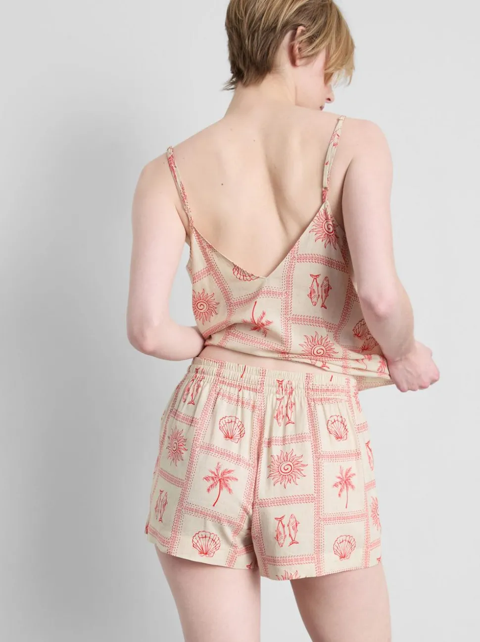 Schlafanzugshorts mit Kordelzug und Kachel-Print