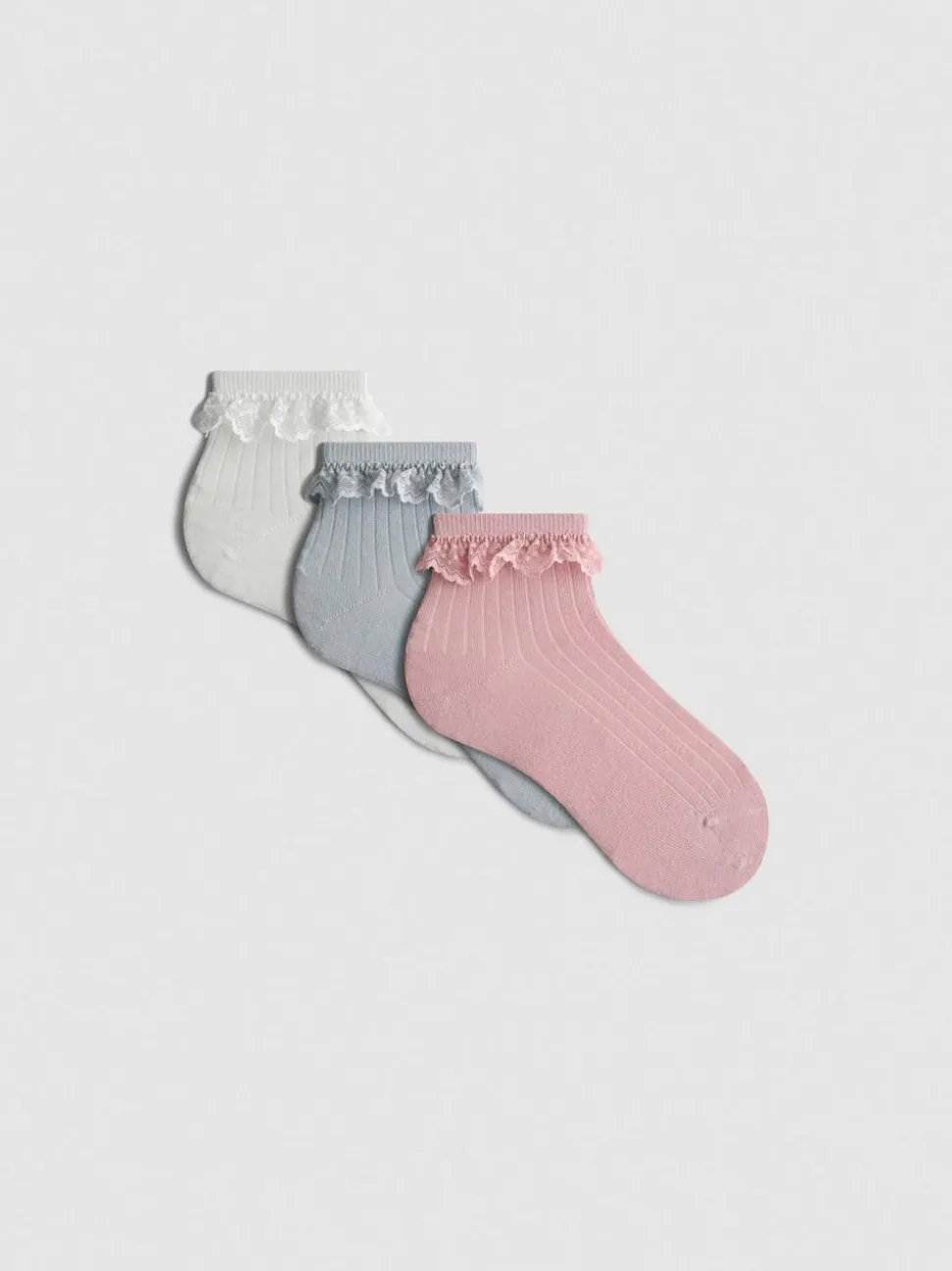 Socken mit hohem Baumwollanteil und Rüschensaum in Viertellänge, 5er-Pack
