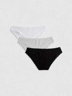 Spitzen-Bikinislips mit hohem Baumwollanteil, 3er-Pack
