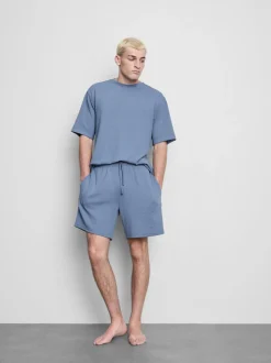 Strukturierte Schlafanzugshorts mit Kordelzug