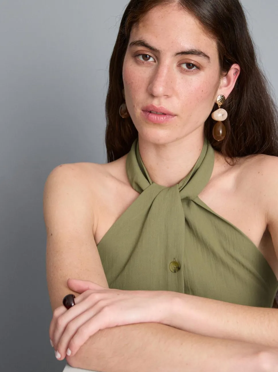 Strukturiertes Neckholder-Top mit Knopfleiste