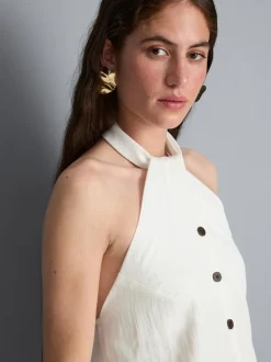 Strukturiertes Neckholder-Top mit Knopfleiste