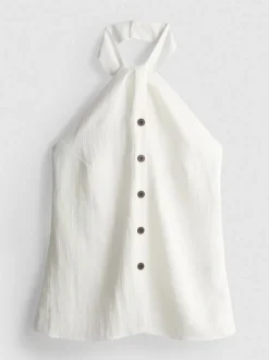 Strukturiertes Neckholder-Top mit Knopfleiste