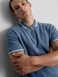 Strukturiertes Poloshirt mit Reißverschluss