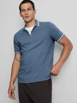 Strukturiertes Poloshirt mit Reißverschluss