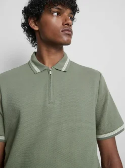 Strukturiertes Poloshirt mit Reißverschluss