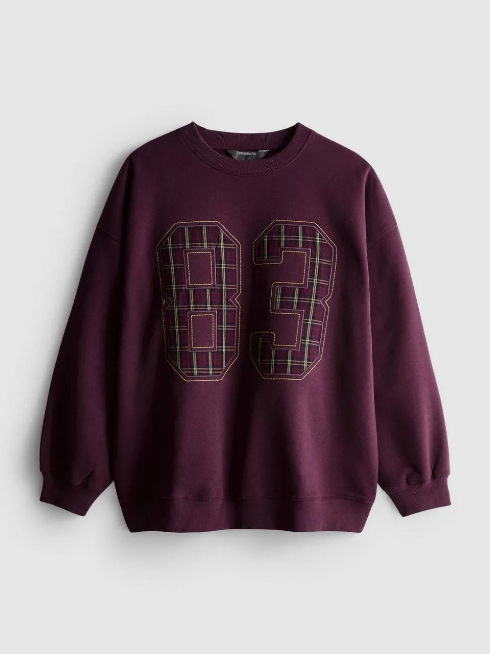 Sweatshirt aus Baumwollmischung mit karierter 83-Stickerei