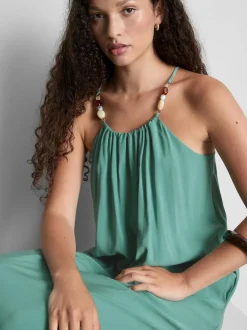 „The Edit“ Midi-Säulenkleid mit perlenbesetzten Trägern