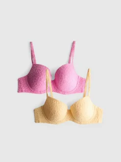 T-Shirt-BHs mit floralem Netzstoff, A-D, 2er-Pack