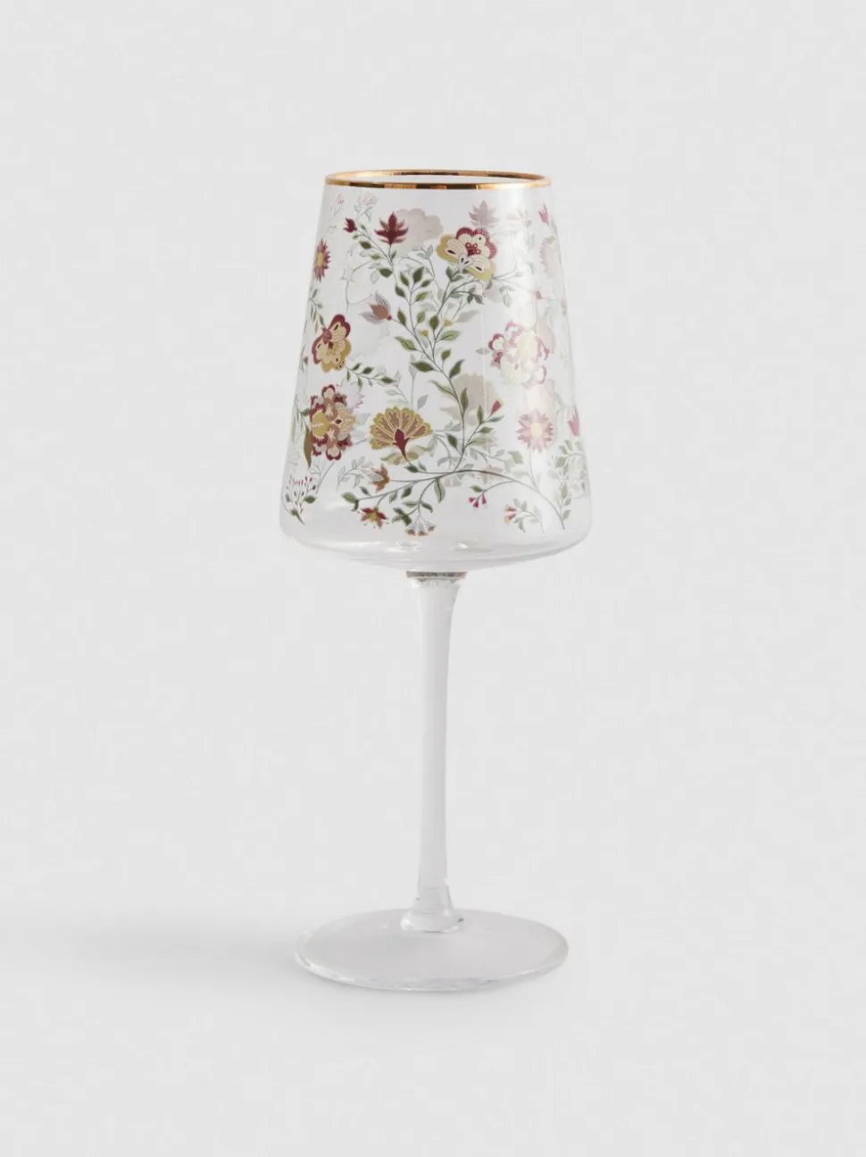 Weinglas mit Stiel und Blumenmuster